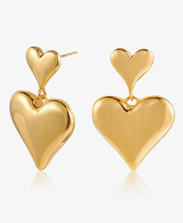 Double Heart Drop Stud Earrings