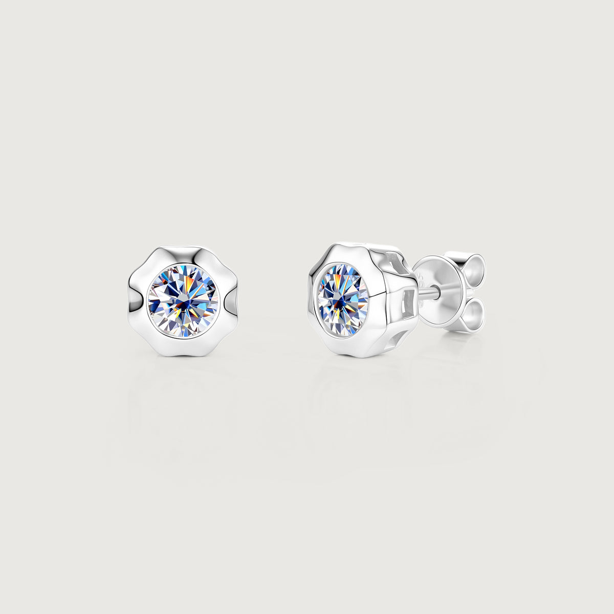 Still Light Sterling Silver Bezel Moissanite Stud Earrings ALE0048