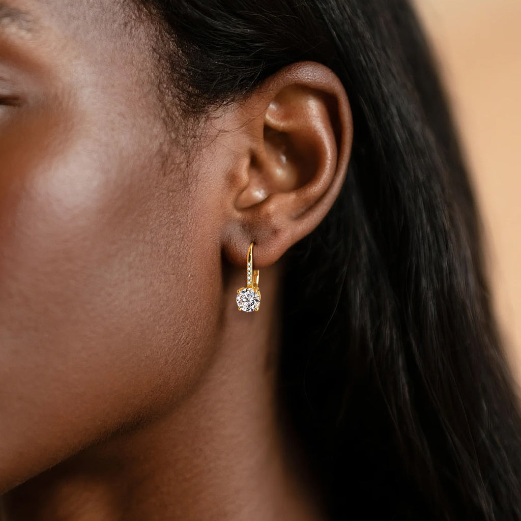 Round Moissanite Leverback Drop Earrings