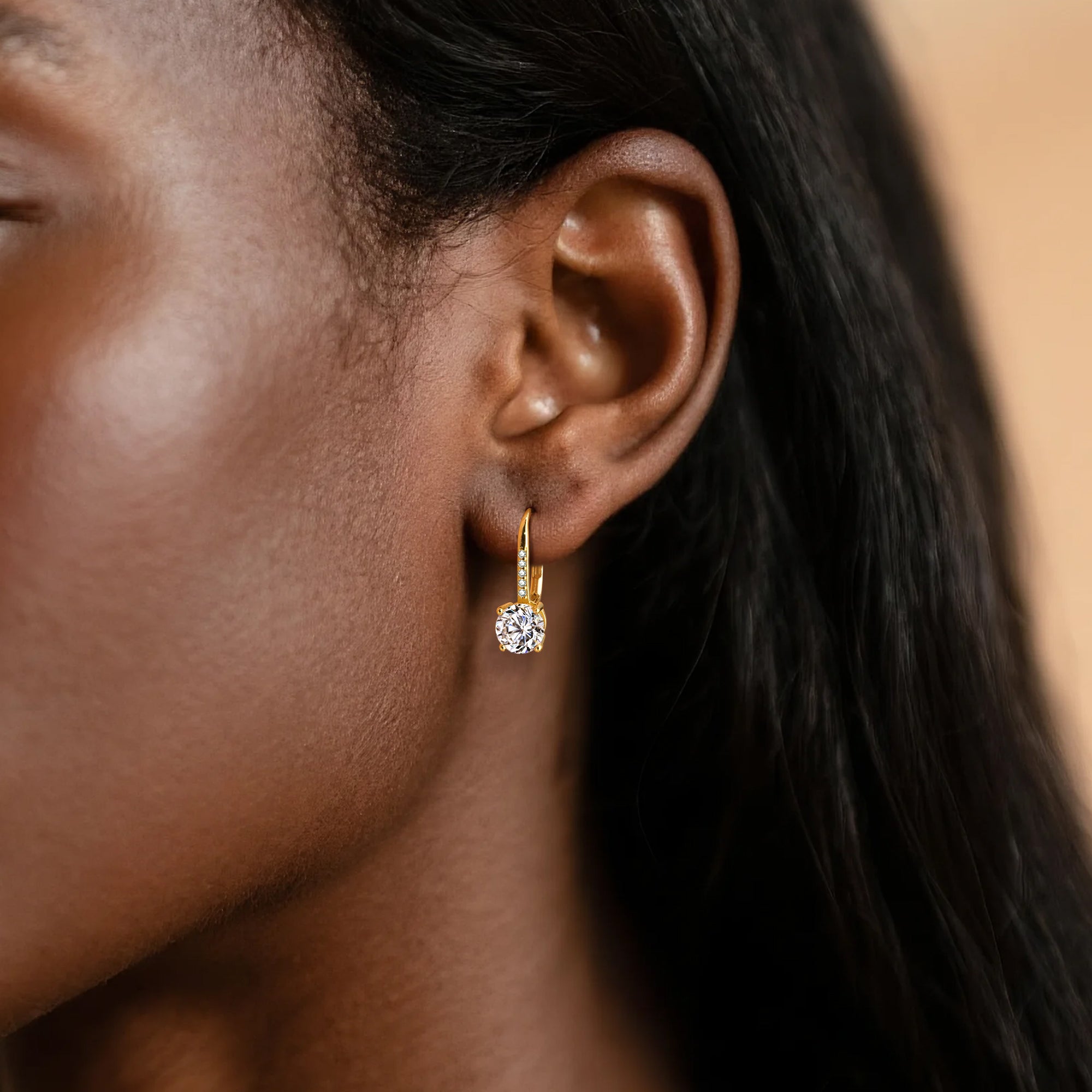 Round Moissanite Leverback Drop Earrings