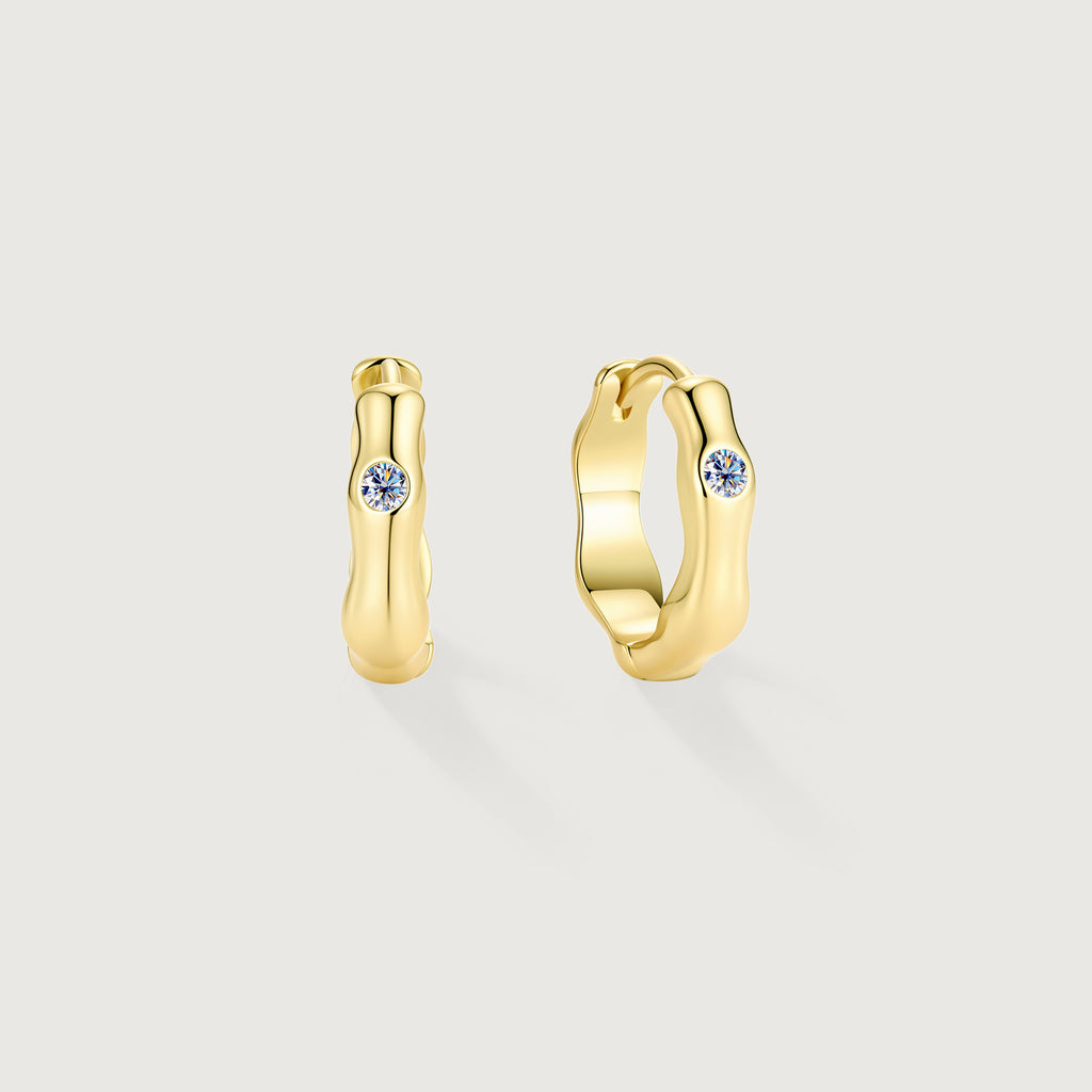 Flowline Ripple Moissanite Huggie Hoop Earrings