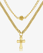 Gold Rose Cross Layer Necklace