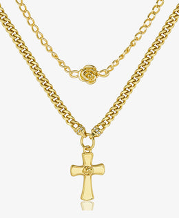 Gold Rose Cross Layer Necklace