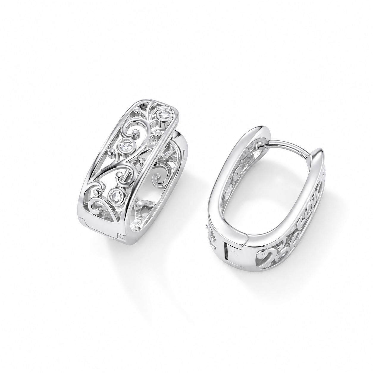 Linework U-Shaped Scroll Huggie Hoop Earrings