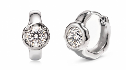 Still Light Sterling Silver Bezel Moissanite Huggie Hoop Earrings