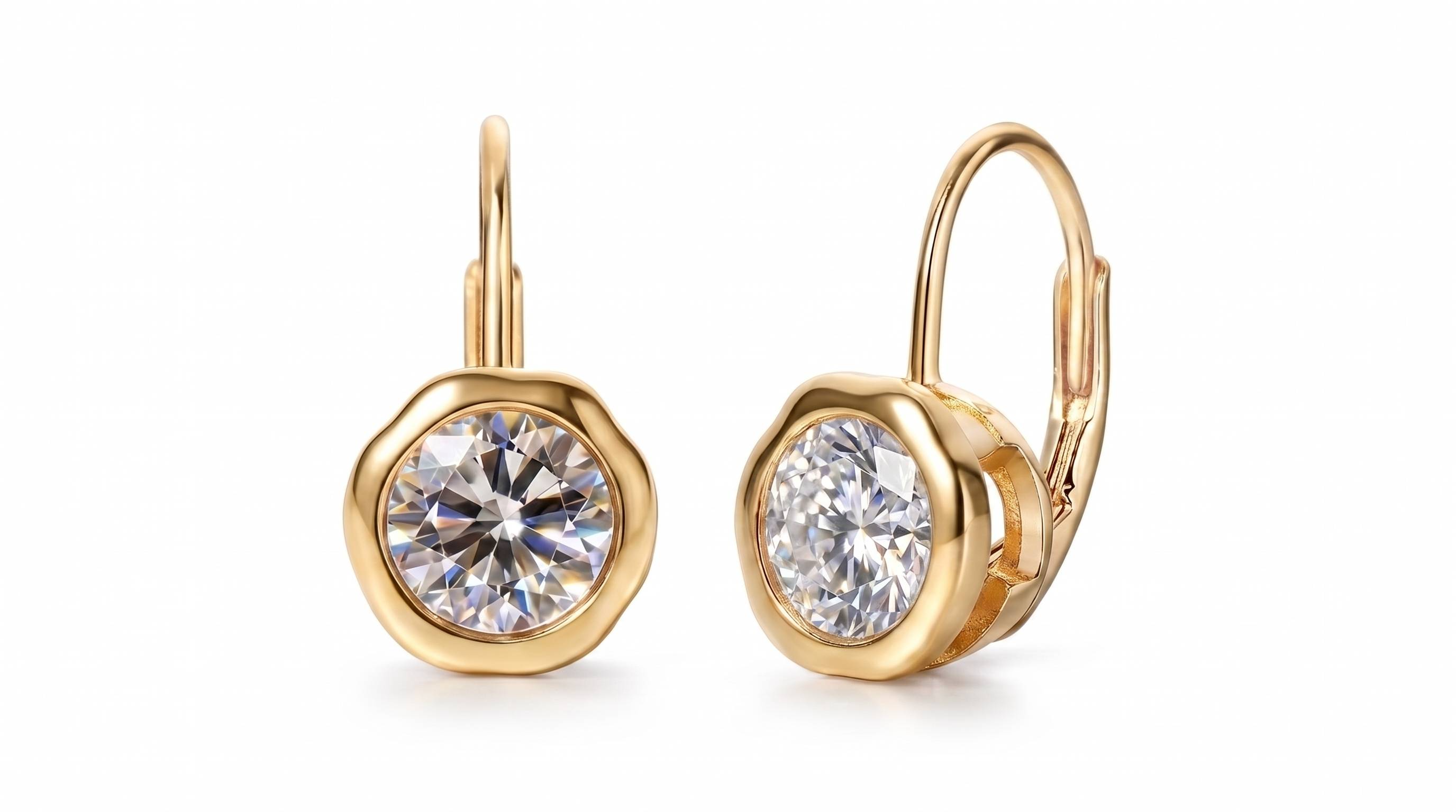 Still Light Sterling Silver Bezel Moissanite Leverback Drop Earrings
