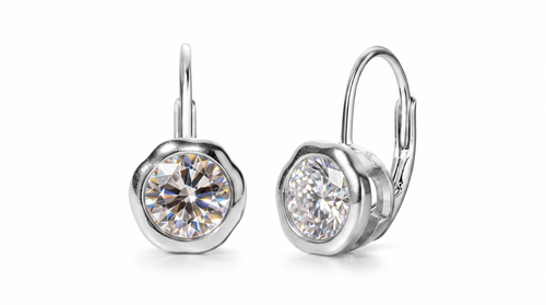Still Light Sterling Silver Bezel Moissanite Leverback Drop Earrings