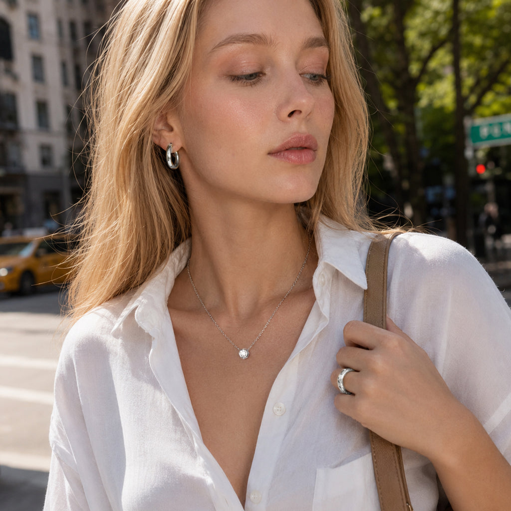 Still Light Sterling Silver Bezel Moissanite Choker Necklace