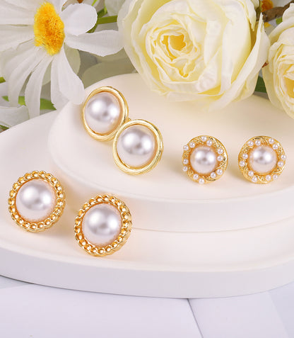 3 Pairs Freshwater Pearl Clip-On Earrings Set