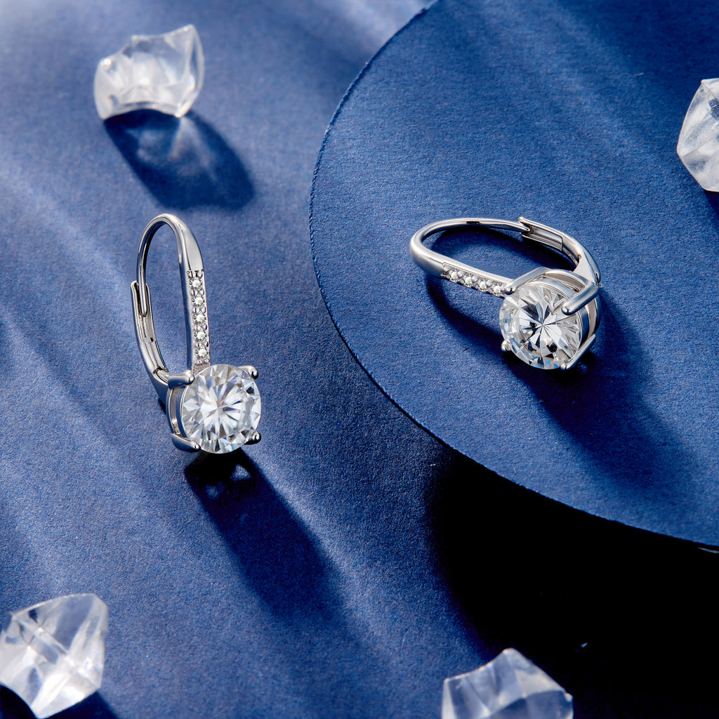 Round Moissanite Leverback Drop Earrings
