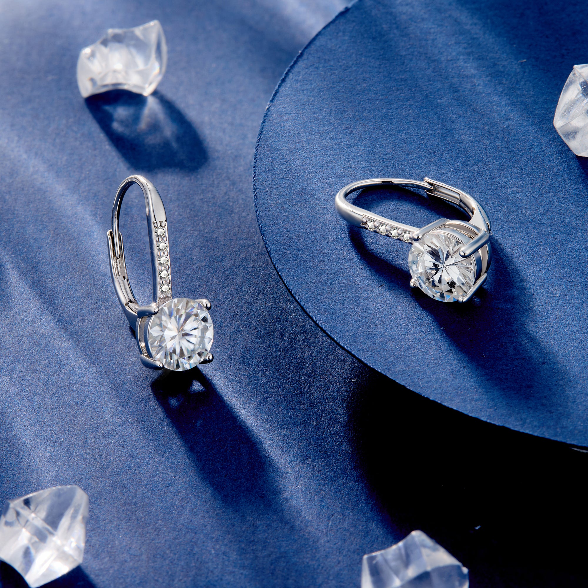 Round Moissanite Leverback Drop Earrings