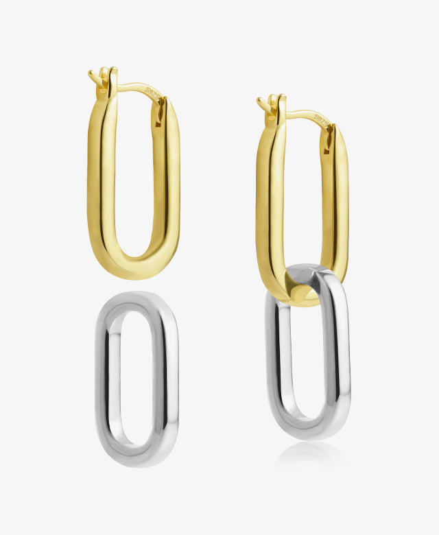 Two Tone Square Paperclip Drop Earrings