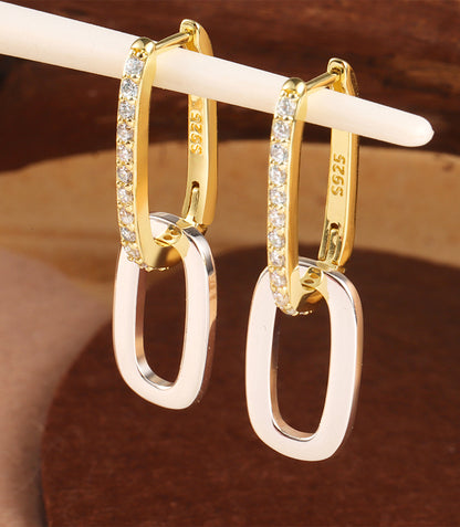 Two-Tone Crossover CZ Earrings