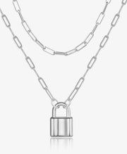 Paperclip Link Chain Padlock Necklace (2 Chains)