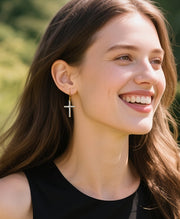 Pavé Cross Drop Earrings