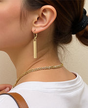 14K Gold Bar Dangle Drop Earrings