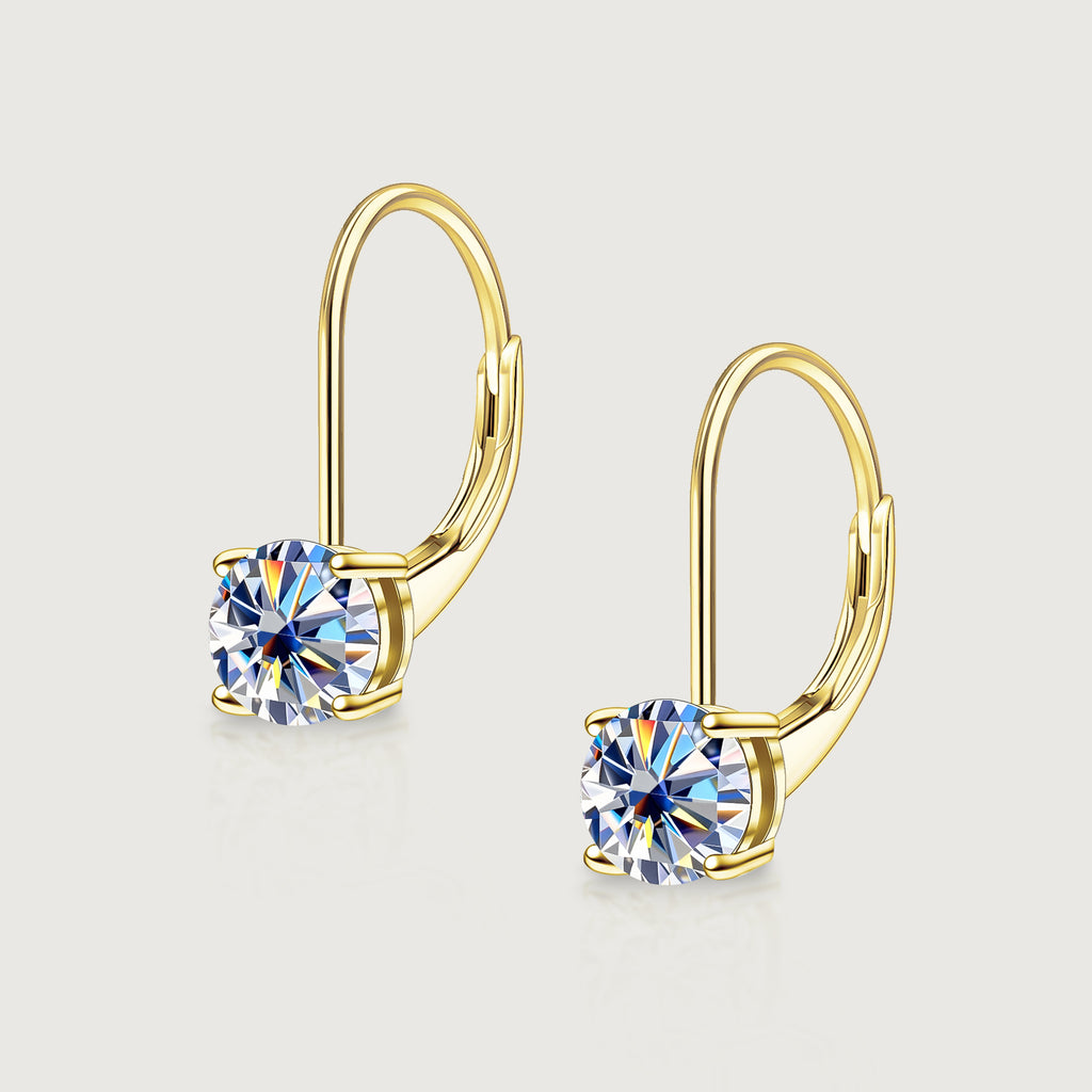 Solitaire Moissanite Leverback Drop Earrings