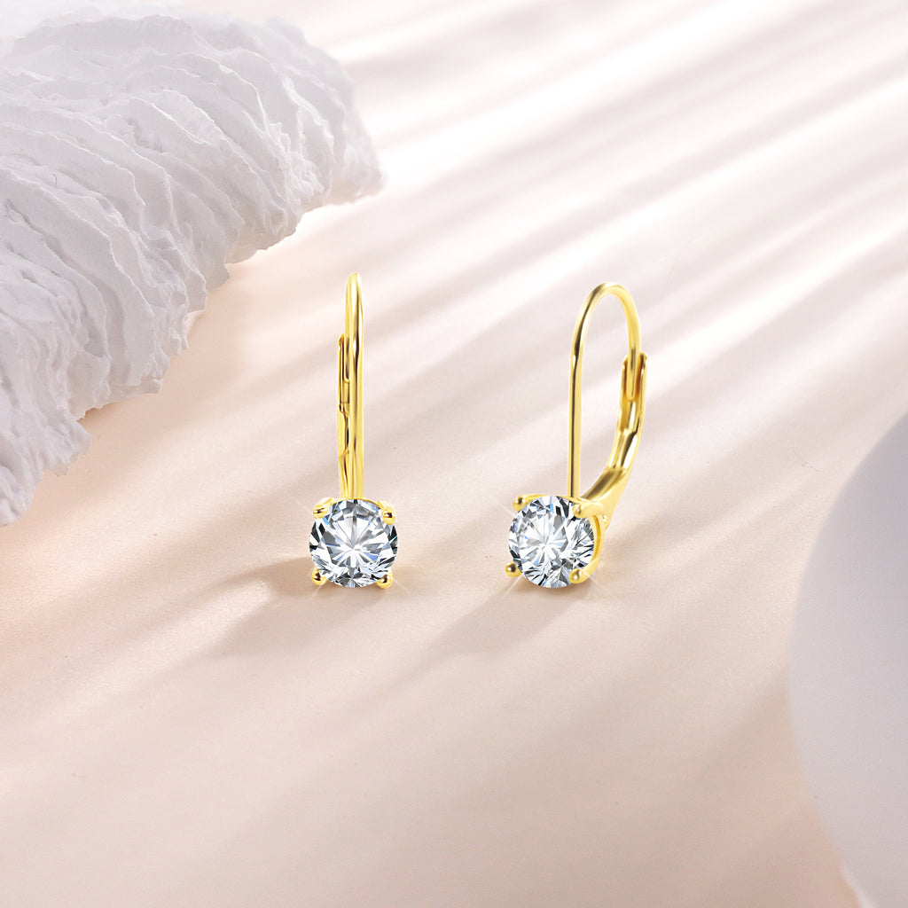Solitaire Moissanite Leverback Drop Earrings