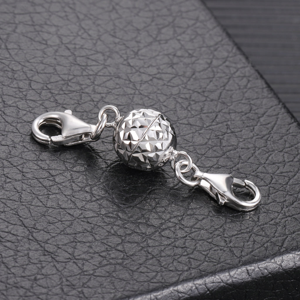 Silver disco ball magnetic clasp with faceted round bead and loop ends