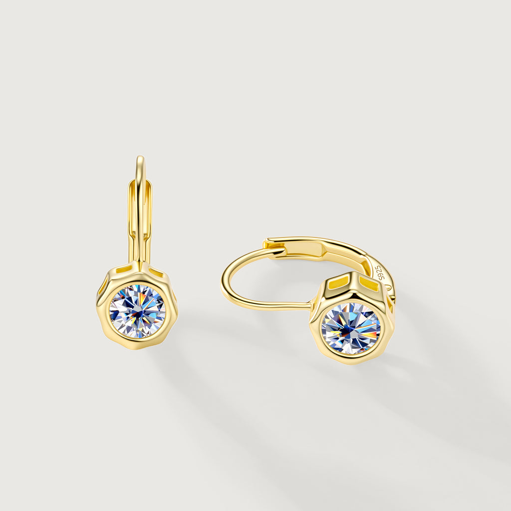 Gold plated moissanite leverback drop earrings