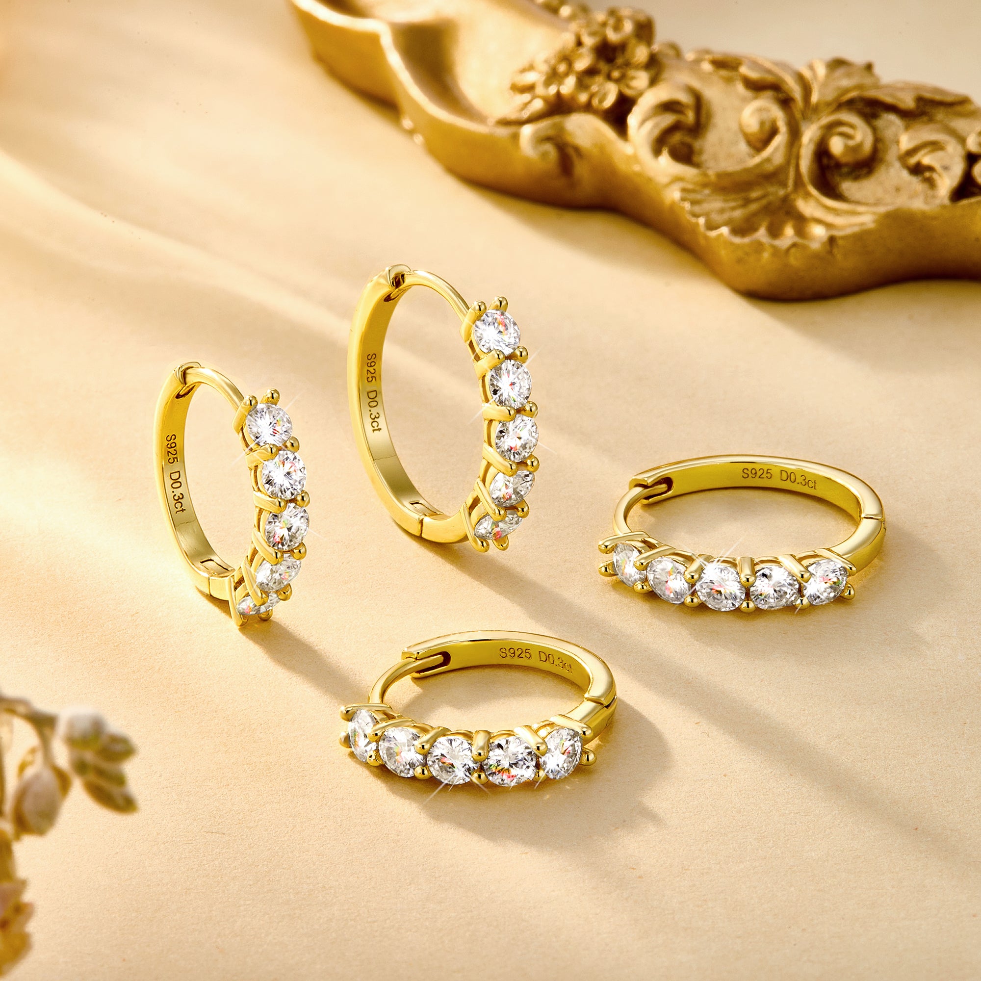 5-Stone Moissanite Huggie Hoop Earrings