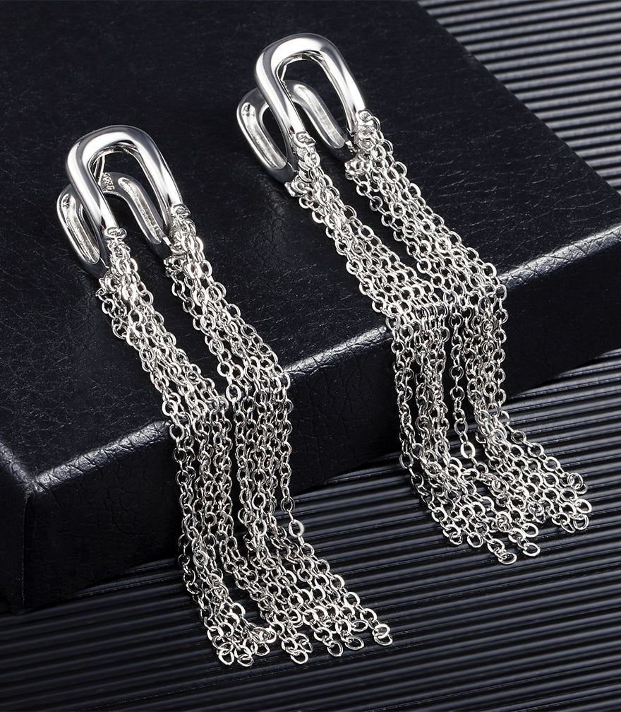 U-Shaped Hoop Chain Tassel Earrings