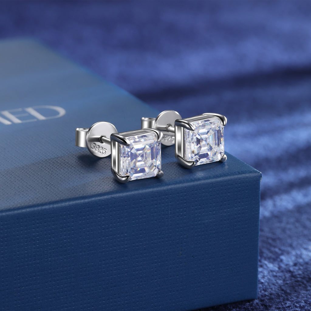 Asscher Cut Moissanite Stud Earrings