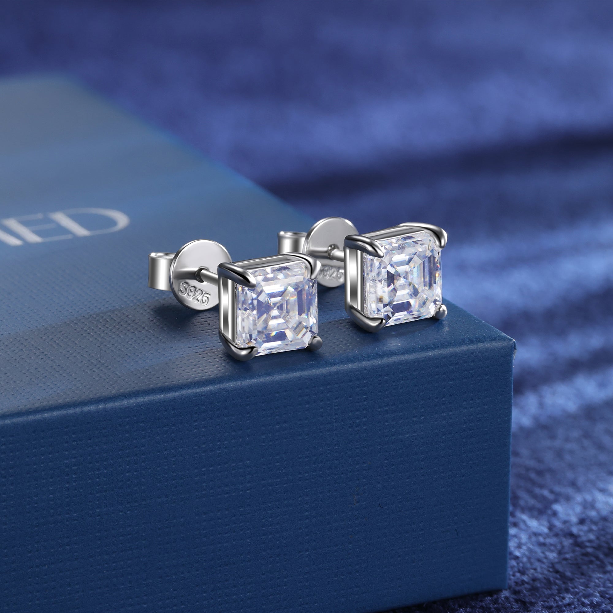 Asscher Cut Moissanite Stud Earrings