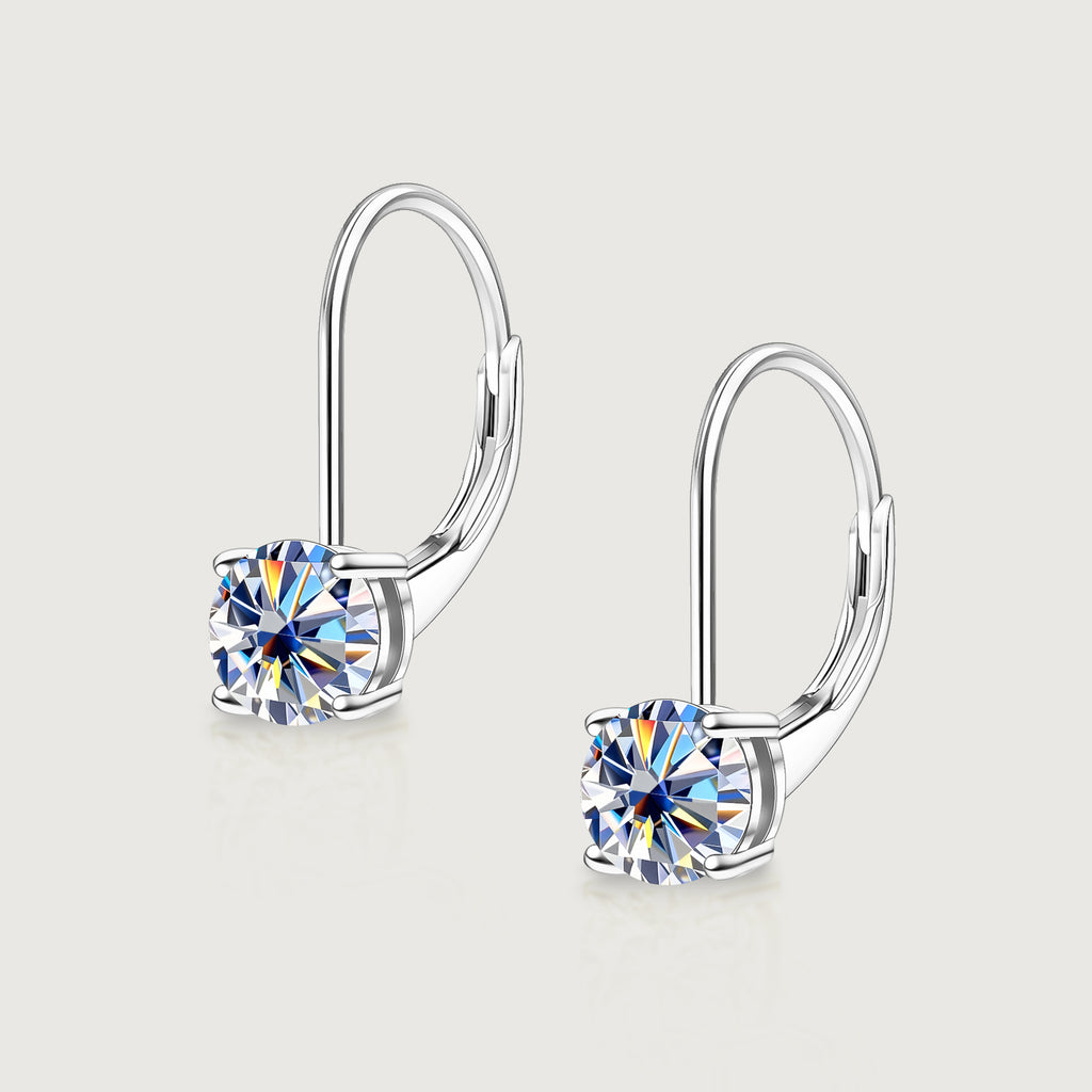 Solitaire Moissanite Leverback Drop Earrings