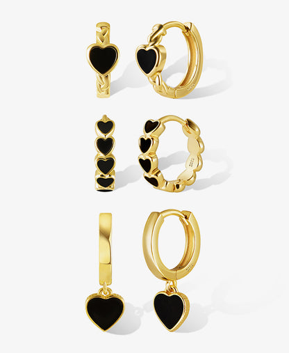 Black Heart Earring Set