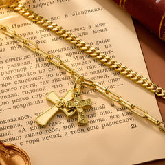 Rose & Cross Layering Necklace Set