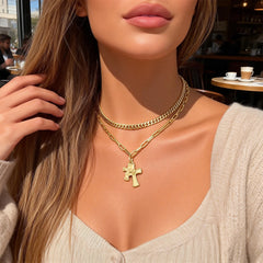 Rose & Cross Layering Necklace Set