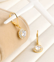 Round Halo Drop Dangle Earrings