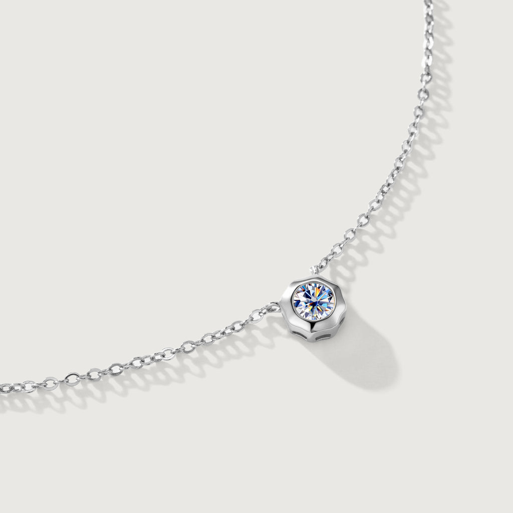 Still Light Sterling Silver Bezel Moissanite Choker Necklace