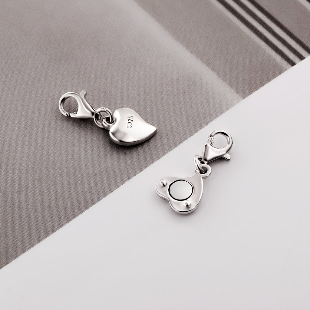 Silver heart chain extender with S925 stamp and round heart clasp links