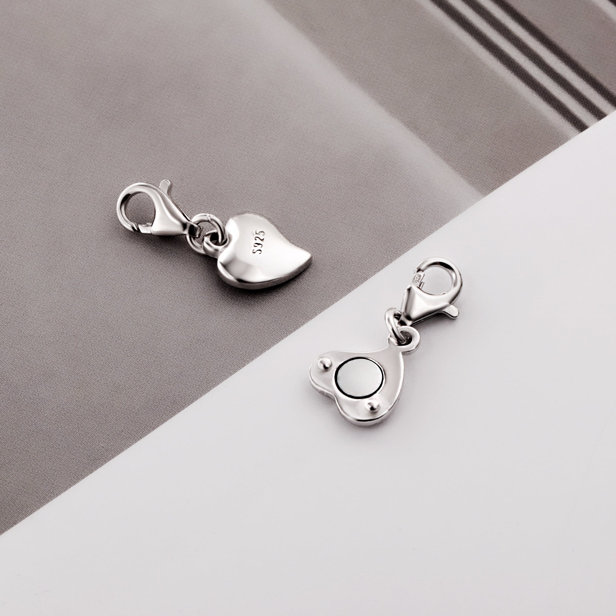 Silver heart chain extender with S925 stamp and round heart clasp links