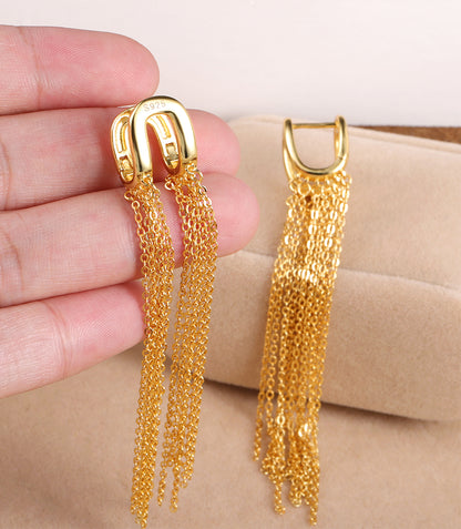 U-Shaped Hoop Chain Tassel Earrings