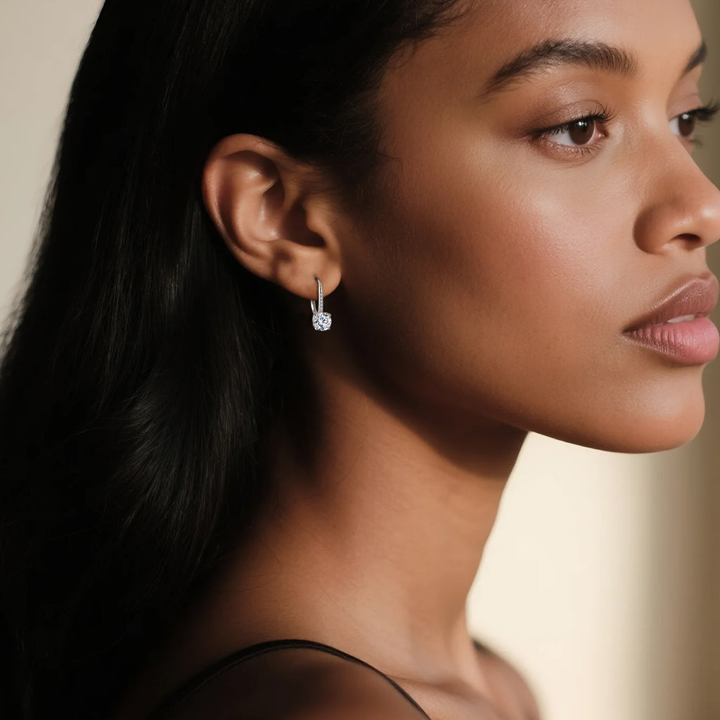 Round Moissanite Leverback Drop Earrings