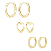 Alexcraft 3 Pairs Small Huggie Hoop Earrings Set 14K Gold Plated Hypoallergenic Heart Hoop Earrings for Women Gifts for Mom