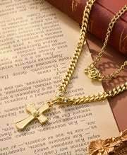 Gold Rose Cross Layer Necklace