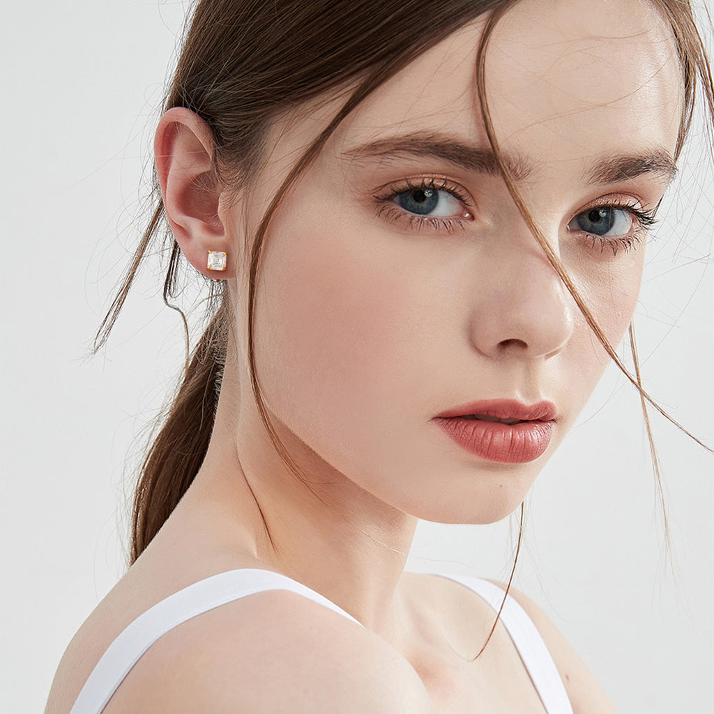 Asscher Cut Moissanite Stud Earrings