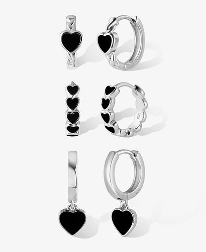 Black Heart Earring Set