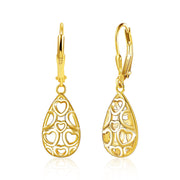 14K Gold Plated Teardrop Dangle Earrings for Women Sterling Silver Tear drop Leverback Earrings Hypoallergenic Sterling Silver Filigree Earrings for Jewelry Gifts for Mom Womens