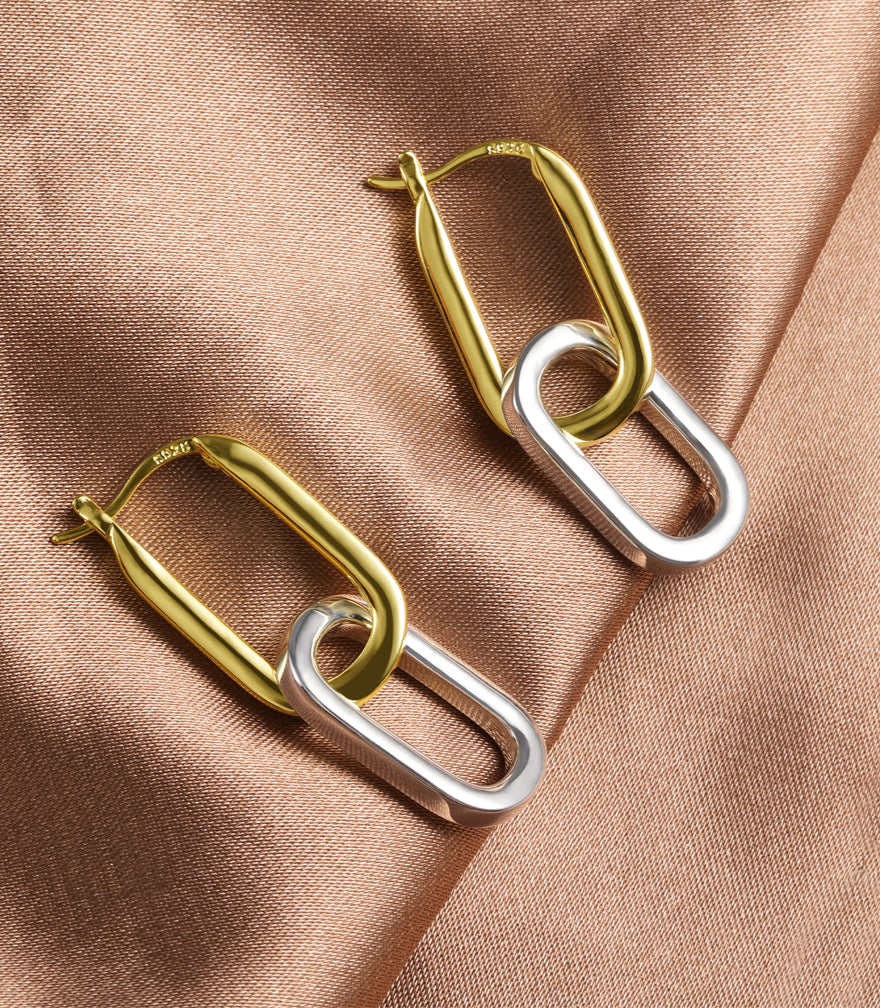 Two Tone Square Paperclip Drop Earrings