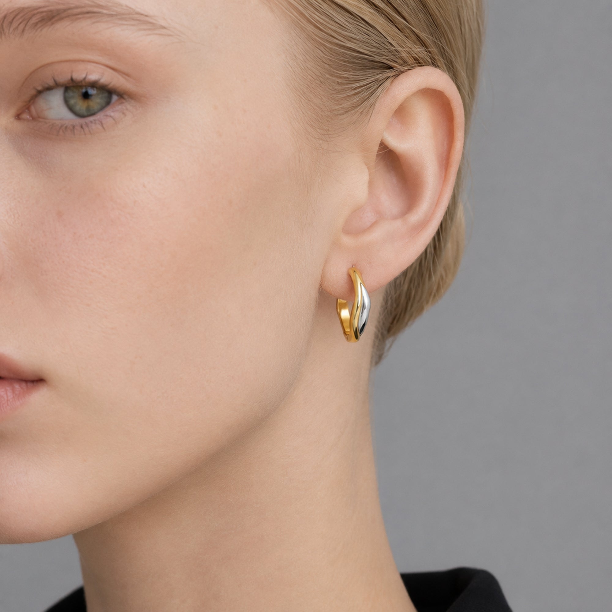 Flowline Two-Tone Fluid Hoop Earrings