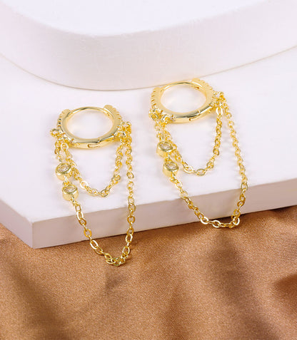 Drop Chain Hoop CZ Earrings