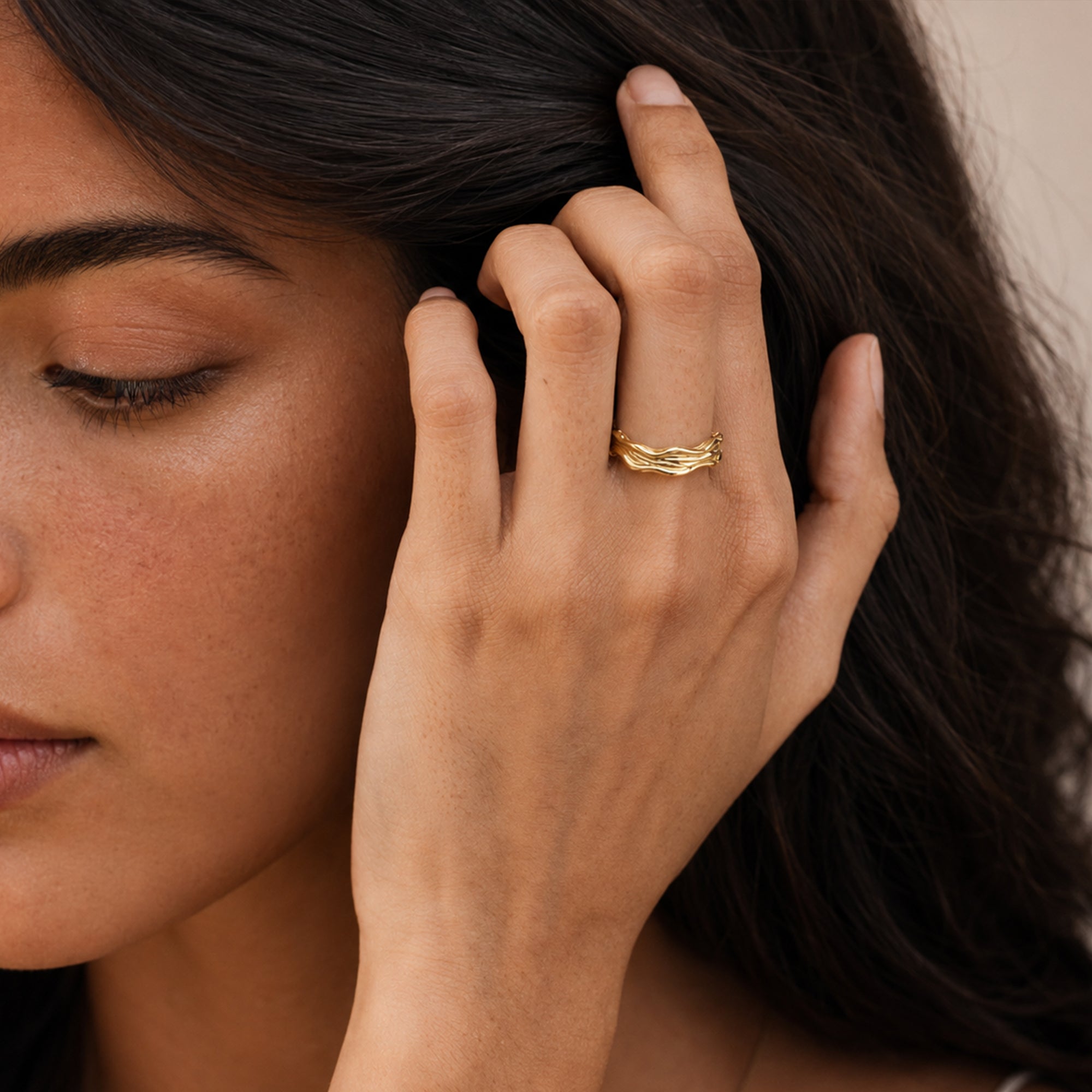 Flowline Wide Textured Band Ring