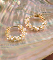Twisted Tiny Pearls Huggie Hoop Earrings