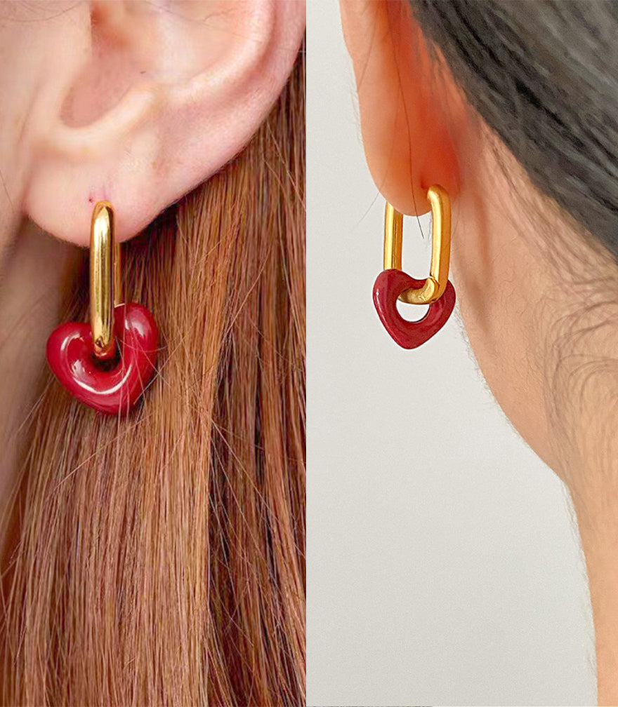 Cute Heart Dangle Hoop Earrings
