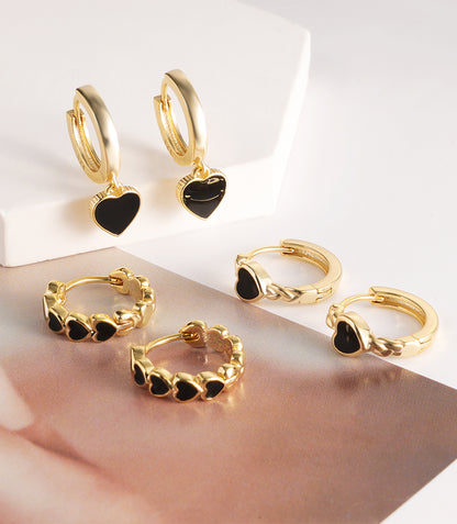 Black Heart Earring Set